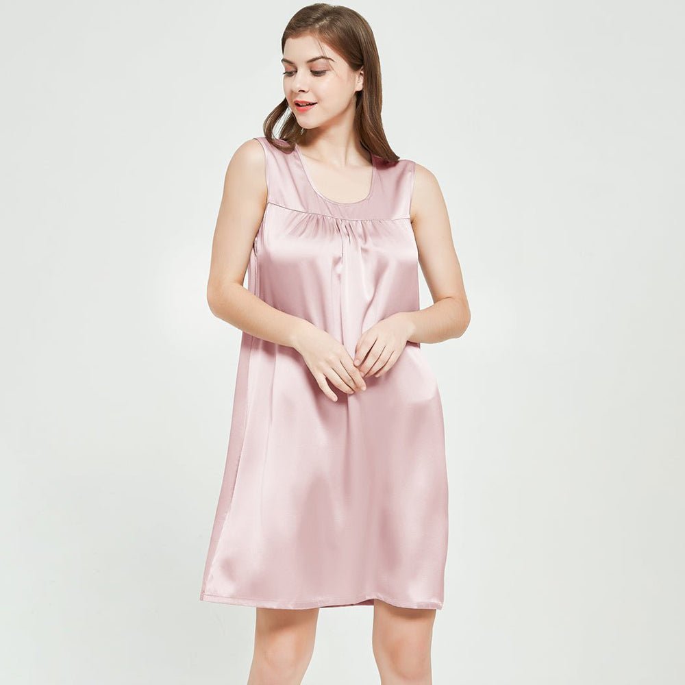 Women's Sleeveless Silk Nightdress Round Neck Silk Nightwear