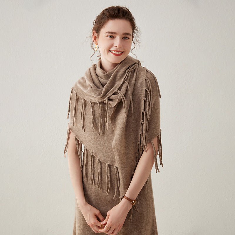 Women's Solid Cashmere Wrap Scarf with Tassels