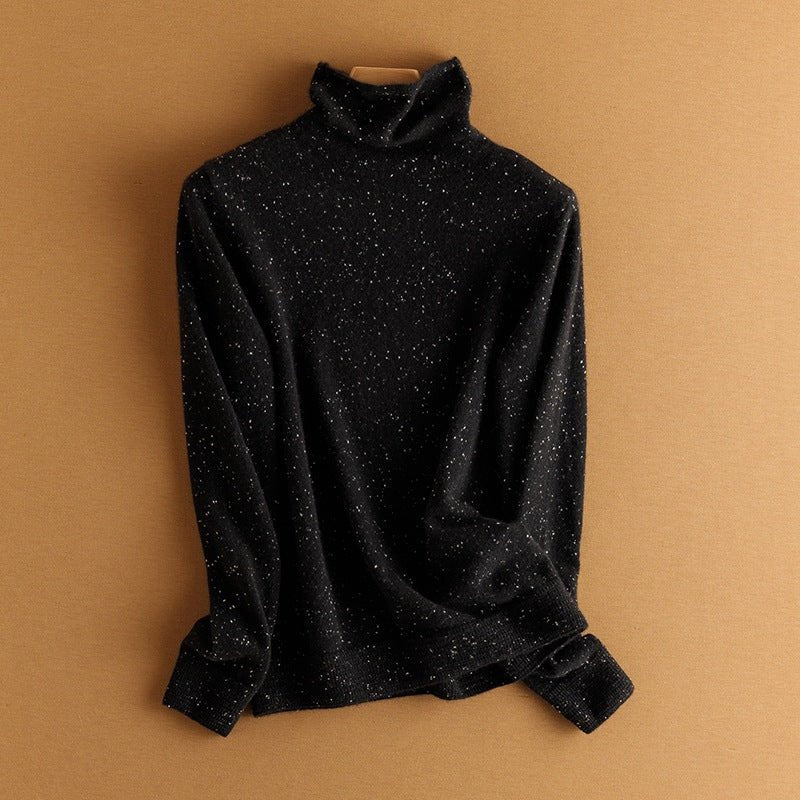Womens Speckled Cashmere Sweater Long Sleeve Turtleneck Cashmere Pullover Black XS