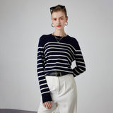 Womens Striped Cashmere Sweater Crew Neck Cashmere Jumper Pullover