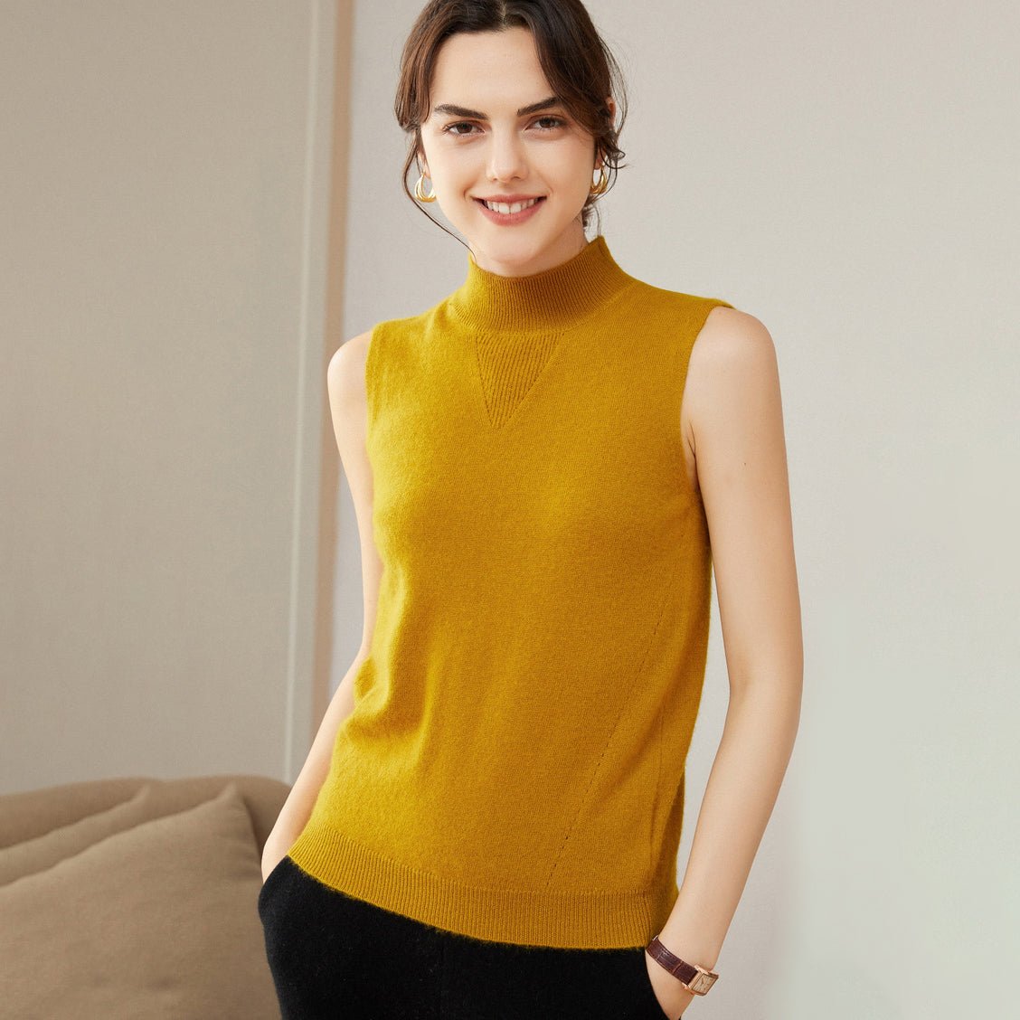 Womens Cashmere Sleeveless Mock Neck Sweater Cashmere Tank