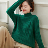 Womens Diamond Knit Turtleneck Long Sleeve Cashmere Sweater