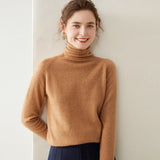 Womens Turtleneck Cashmere Sweater Long Sleeve Cashmere Knit Pullover Gold Camel XS