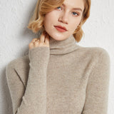 Womens Turtleneck Cashmere Sweater Ribbed Knit Cashmere Pullover Top Camel XS