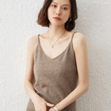 Women's V Neck Cashmere Tank Tops Basic Solid Spaghetti Straps Cashmere Vest