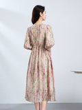 Womens V Neck Silk Floral Dress Half Sleeve Silk Midi Dress Floral XS