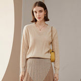 Womens V Necked Cashmere Pullover Cable - Knitted Cashmere Sweater