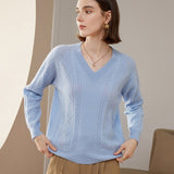Womens V Necked Cashmere Pullover Cable - Knitted Cashmere Sweater