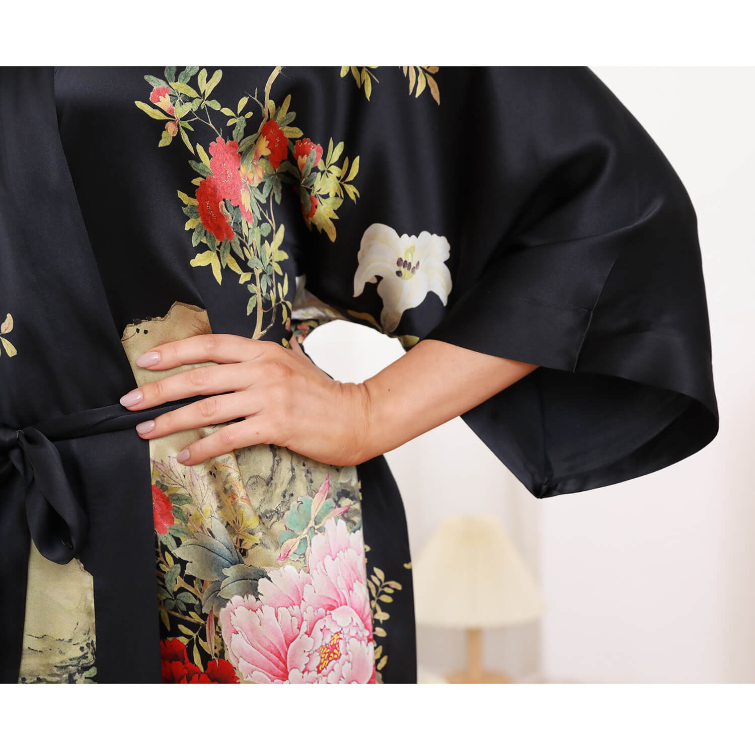 Long Flower Silk Kimono Robe for Women 100% Elegant Handpainted Silk Robes - slipintosoft