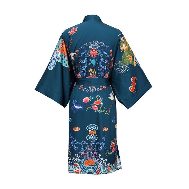 Ladies Short 100% Silk Kimono Robe Crane Printing Women Nightwear Spa Bathrobe - slipintosoft