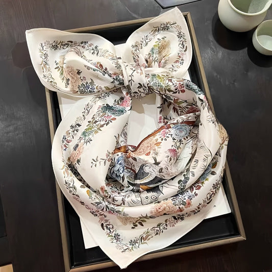 100% Silk Scarf For Women Floral Scarf Square Head Scarf