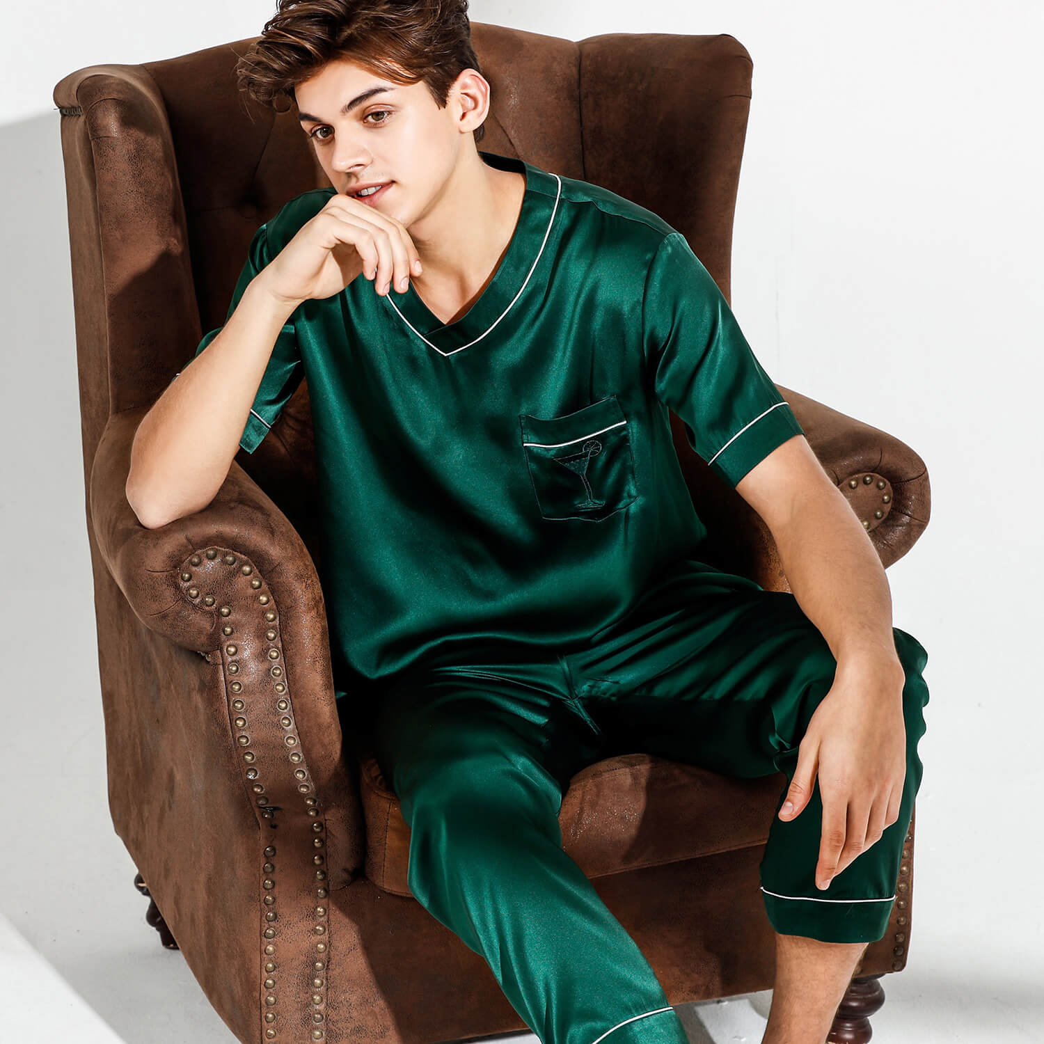 Kortärmade par Silk Pyjamas Sets Silk Matchande Pyjamas för kvinnor och män