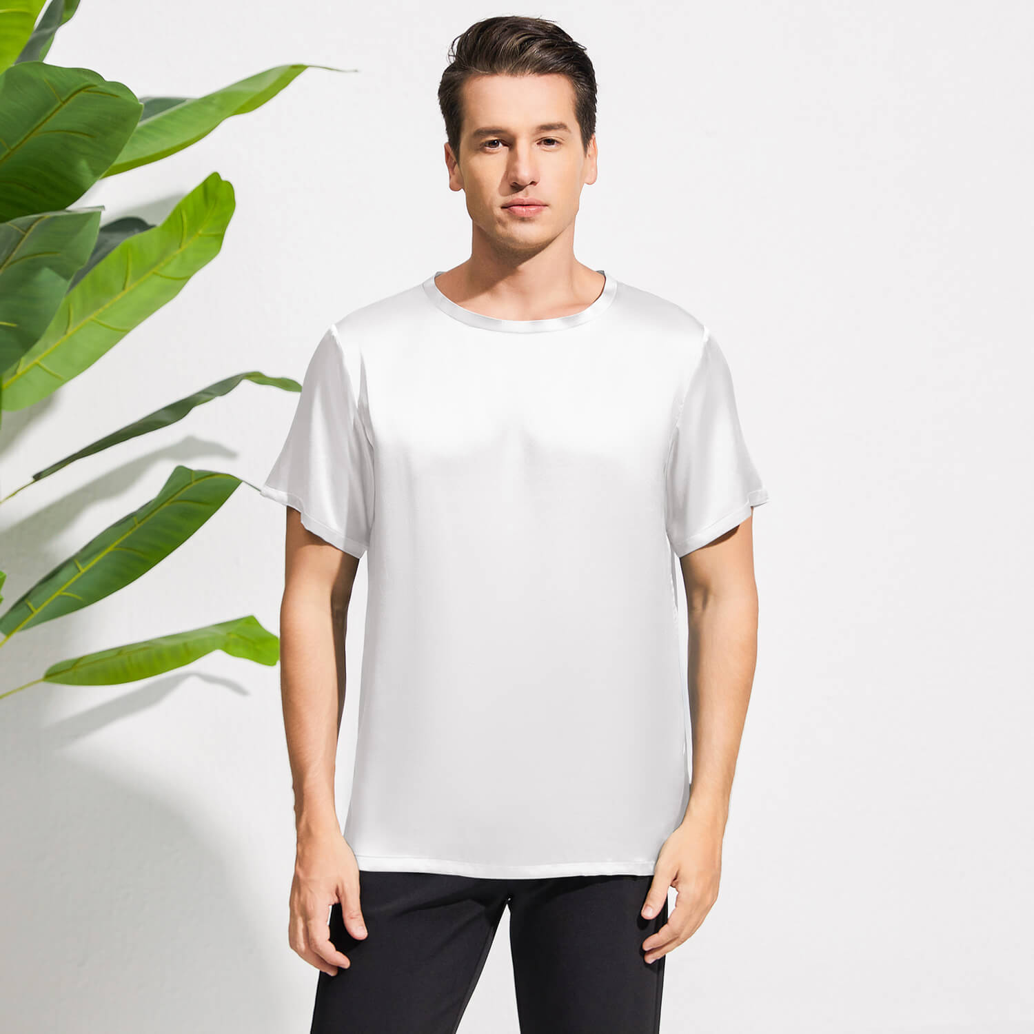 22 Momme Short Sleeves Silk Shirt For Men 100% Mulberry Silk Round Collar Tee - slipintosoft