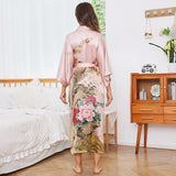 Vintage blommönster kvinnor lyx lång 100% ren Mulberry Silk Kimono Robe