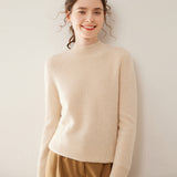 Womens Mock Neck Cashmere Sweater Long Sleeve Cashmere Pullover Ribbed Finishing