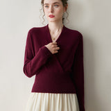 Dam Cashmere tröja V-ringad Cashmere Stickad Pullover Cashmere Wrap