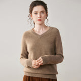 Womens V Neck Cashmere Sweater Long Sleeve Cashmere Knit Pullover