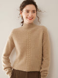 Womens Ribbed Mock Neck Cashmere Sweater Cable Knit Cashmere Pullover