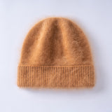 Fuzzy Cashmere Beanie Unisex Winter Cashmere Hat with Ribbed Cuff