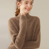 Womens Mock Neck Cable Knit Cashmere Sweater Textured Cashmere Pullover