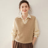 Womens Cashmere Sweater Cashmere Vest V Neck Cable Knit Sleeveless Pullover