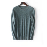 Mens diamantmönster Pure Cashmere Sweater Crew Neck Topps Ribbed Hem