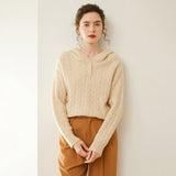 Damkabelstickad Cashmere Hooded Cashmere Henley tröja