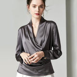 Dam Elegant Silk Blus 100% Mulberry Silk långärmad topp