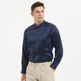 22 Momme lyxig sidenskjorta för män med långärmad tröja med ståkrage