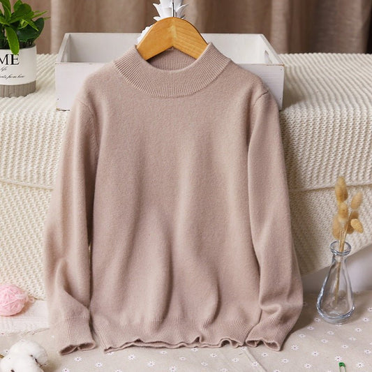 Kids Mock Neck Cashmere Sweater with Ribbed Hem Cashmere Tops Multi Colors