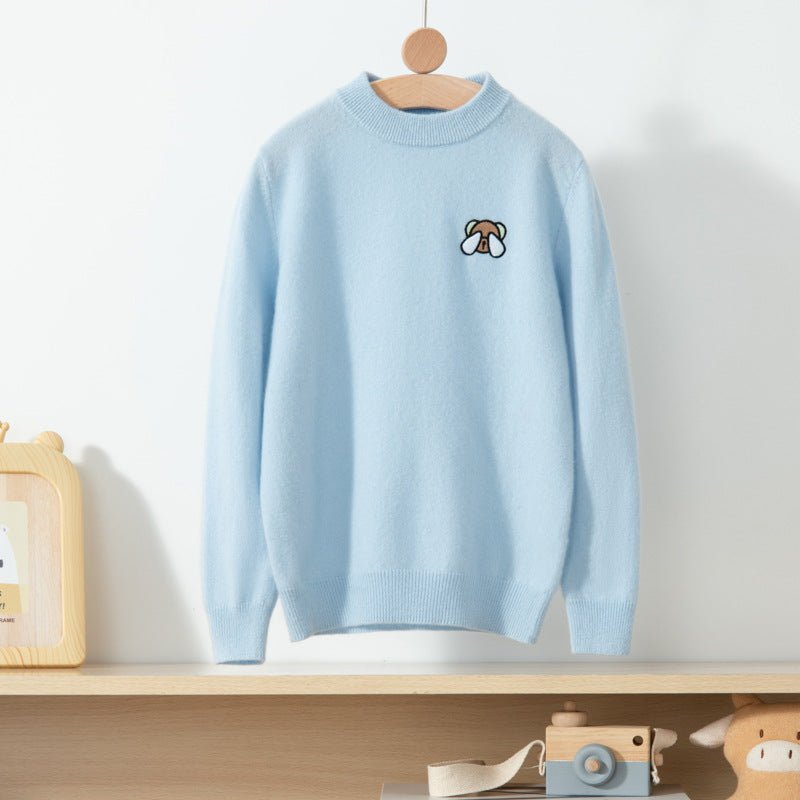 boys and girls crew neck pure cashmere sweater embroidery bear cashmere pullover - slipintosoft