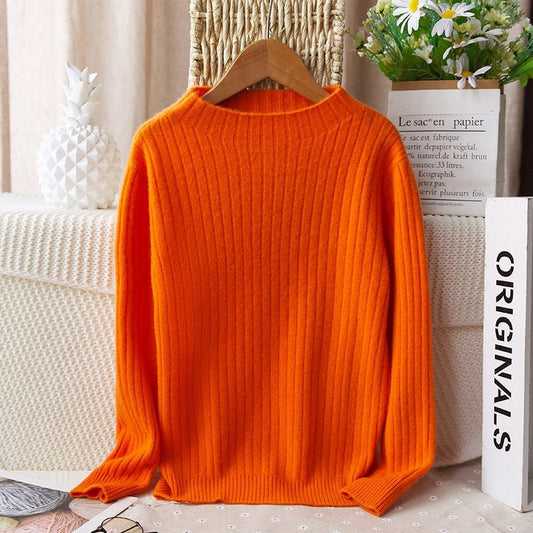 Kids Crew Neck Cashmere Sweater Rib Knitted Cashmere Tops