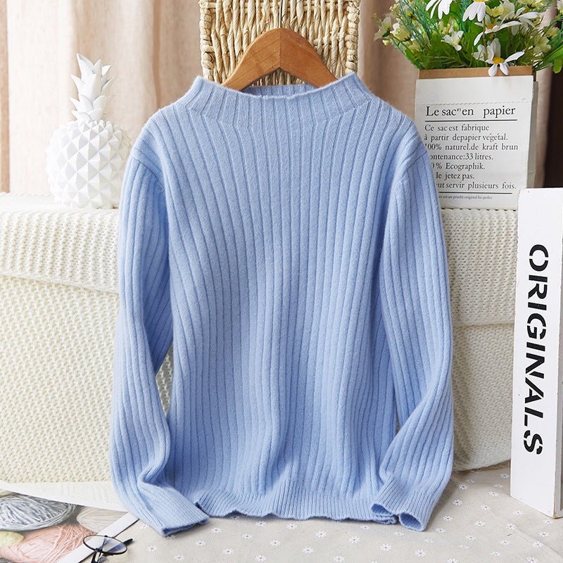 Boys and Girls Half Turtleneck Cashmere Sweater Kids Rib Knitted Solid Cashmere Tops - slipintosoft