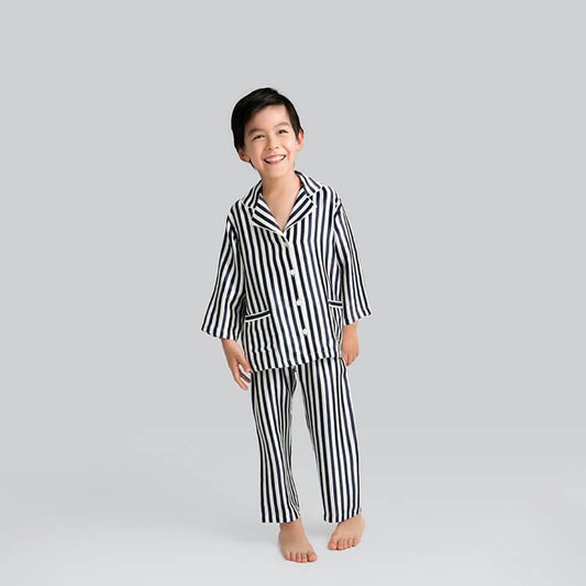 Boys and Girls Striped Silk Pajama Set Button - Down Kids Silk Pajamas