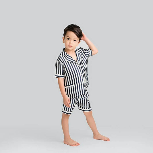 Boys and Girls Striped silk pyjamas shorts set kids Stripe Silk Sleepwear