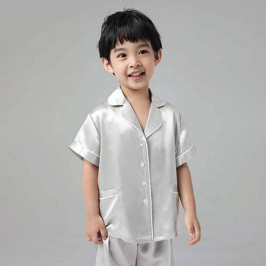 Boys Silk Pajamas Set Two Piece Short Kids Silk Sleepwear