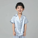 19 Momme Boys Short Silk Pajamas Set White Trimming Kid's Comfortable Nightwear -  slipintosoft