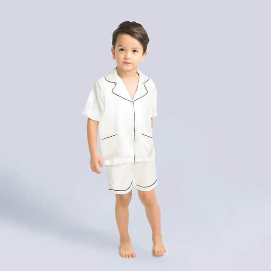 19 Momme Boys Short Silk Pajamas Set Classic Shorts Set Luxury Nightwear for Children -  slipintosoft