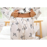 Women Silk Pajamas Set Butterfly Printed Silk Pajamas Long Mulberry Silk Sleepwear - slipintosoft