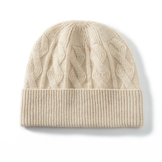 Cashmere Beanie Solid Cable Knitted Cashmere Winter Hat for Women and Men - slipintosoft