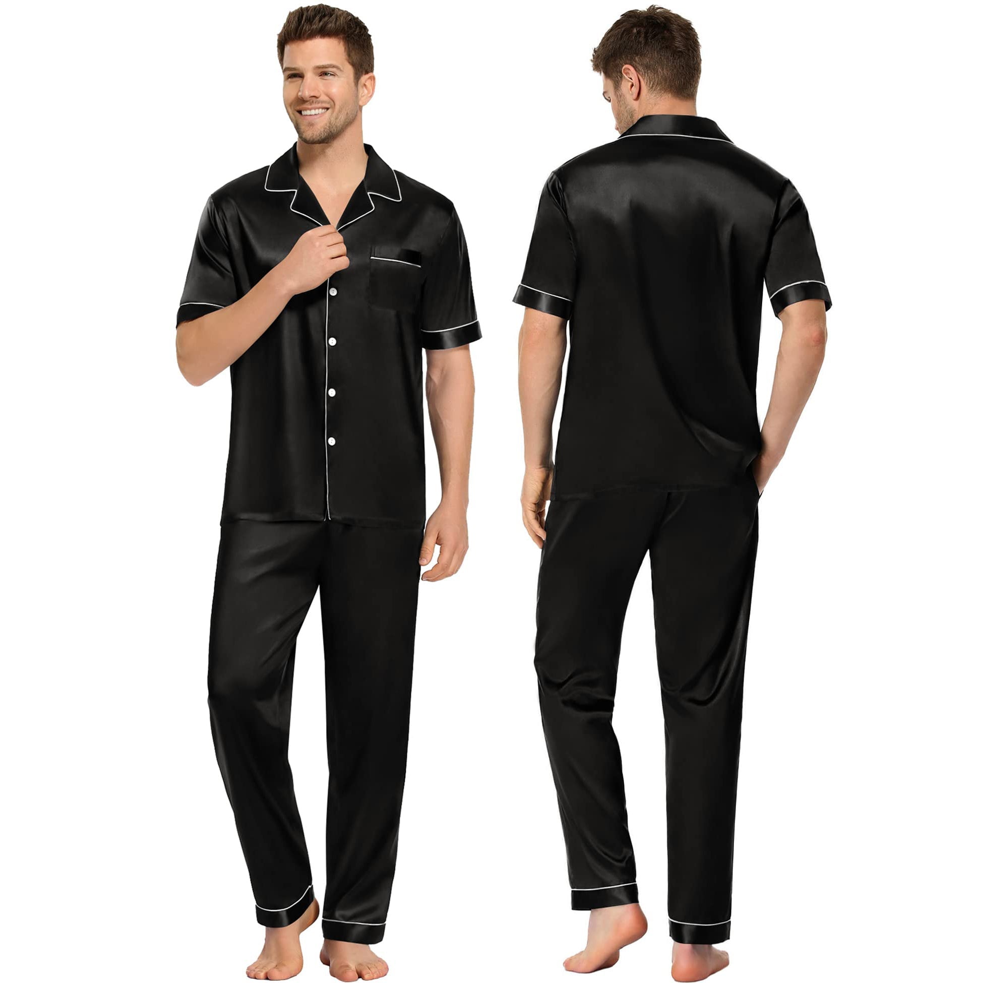 Silk Pajama Set Short Sleeve Silk Pajamas 4pcs For Mens & Womens