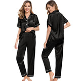 Silk Pajama Set Short Sleeve Silk Pajamas 4pcs For Mens & Womens