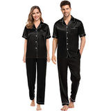 Silk Pajama Set Short Sleeve Silk Pajamas 4pcs For Mens & Womens