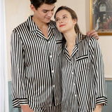 Par Silk Matching Pyjamas Sets Långrandiga Par sidensovkläder