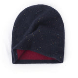Double - Layer Cashmere Speckled Beanie Thickened Cashmere Winter Hat Navy Blue M