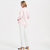 Elegant Womens Pearl Spänne Silk Blus Siden långärmad skjorta