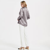 Elegant Womens Pearl Spänne Silk Blus Siden långärmad skjorta