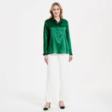 Elegant Womens Pearl Spänne Silk Blus Siden långärmad skjorta