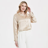 Elegant Womens Pearl Spänne Silk Blus Siden långärmad skjorta