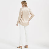 Elegant Womens Pearl Spänne Silk Blus Siden långärmad skjorta